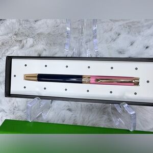 Kate Spade Pink & Navy Color Block Ballpoint Pen NIB Gold